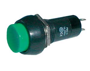 Prepínač tlačidlo okrúhle ON-OFF 250V/1A zelené