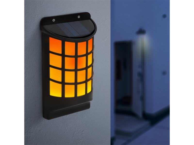 Obrázok Solárna LED nástenná lampa - s efektom plameňov / čierna s mriežkami (18x10cm)