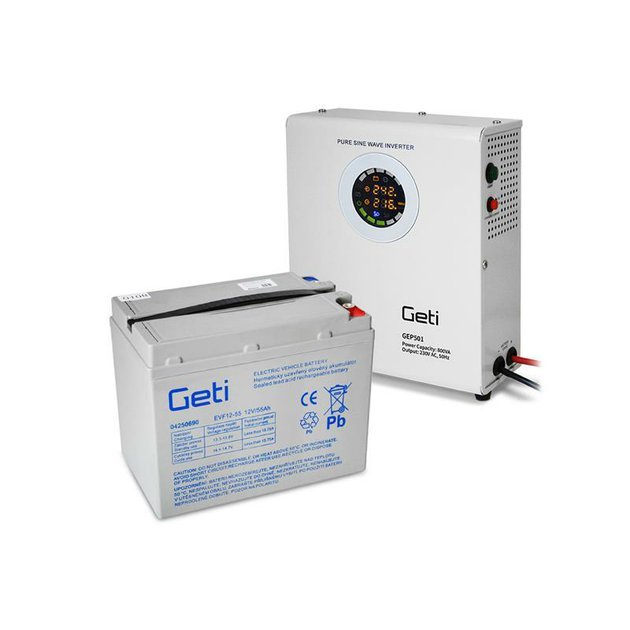 Zdroj záložný GETI GEP501 sinus 500W nástenný + batéria 55Ah