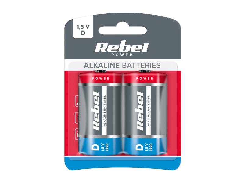 Batéria D (R20) alkalická REBEL Alkaline Power 2ks / blister BAT0064B