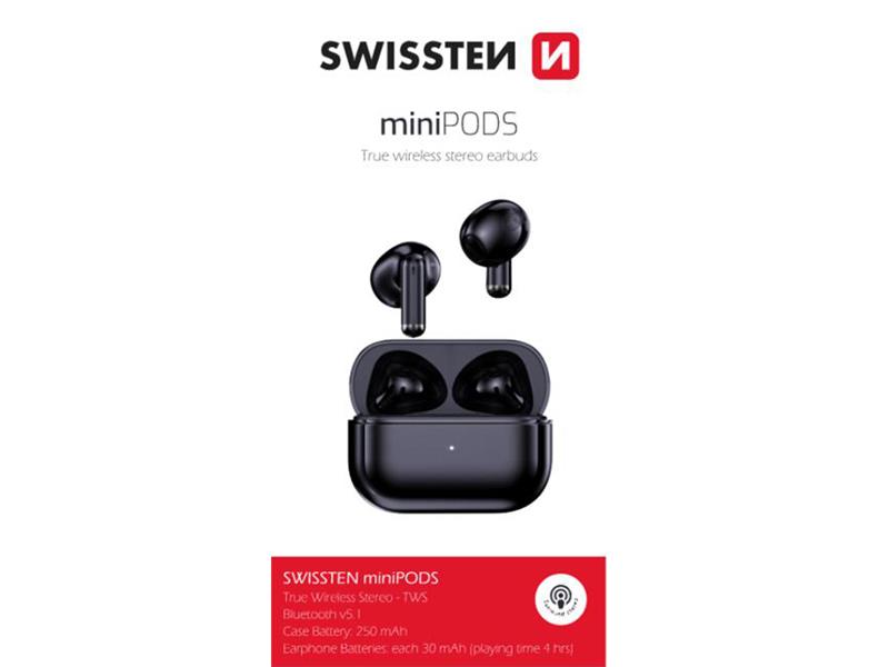 Obrázok Slúchadlá Bluetooth SWISSTEN MINIPODS BLACK 54200100