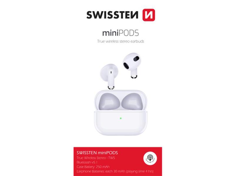 Obrázok Slúchadlá Bluetooth SWISSTEN MINIPODS WHITE 54200200