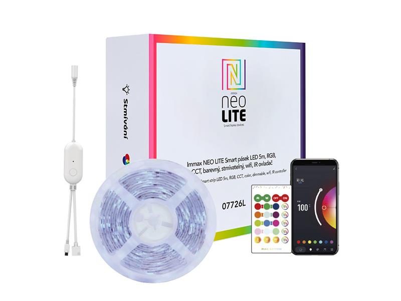 Obrázok Immax NEO LITE Smart pásek LED 5m, RGB, CCT, barevný, stmívatelný, wifi, MUSIC, IR ovladač (07726L)