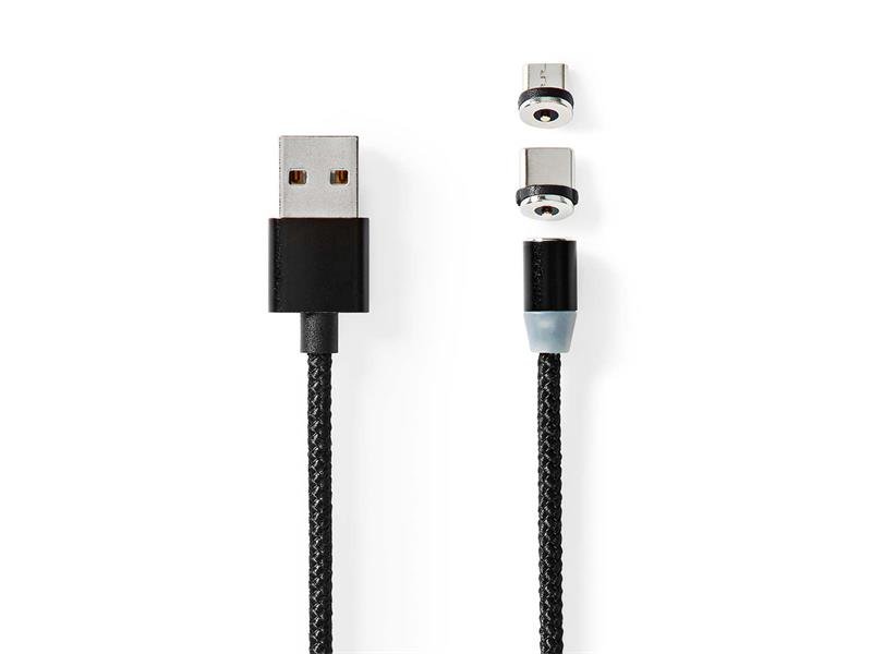 Kábel USB/Micro USB 2v1 magnetický 2m Nedis CCGB60630BK20