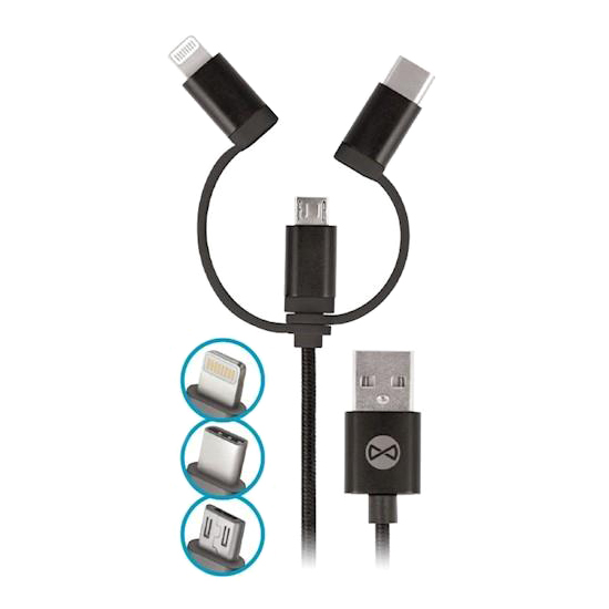 Obrázok Forever 3v1, USB/Micro USB + Lightning + USB-C, 1m (T_01626) čierny