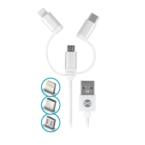 Obrázok Forever 3v1, USB/Micro USB + Lightning + USB-C, 1m (T_01625) biely