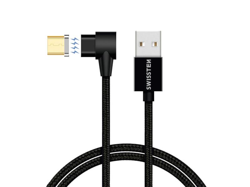 Obrázok Kábel - USB / micro USB / magnetický / textilný / čierny SWISSTEN (1,2m)