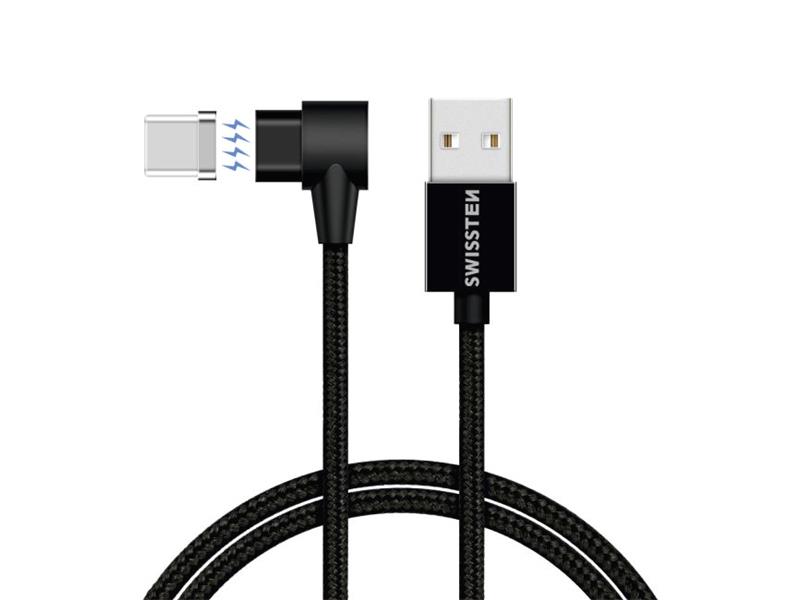 Kábel SWISSTEN USB/USB-C 1,2m čierny magnetický textilný